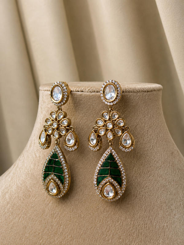 Green Leaf Polki Earrings
