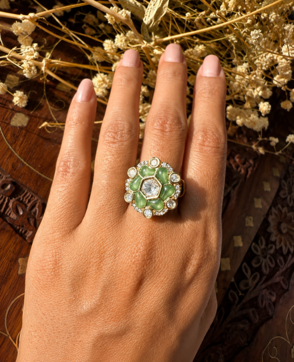 Soft Green Kundan Polki Ring