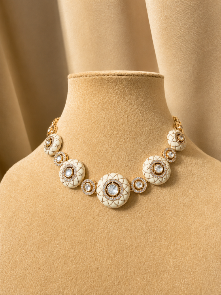 Ivory Enamel Polki Necklace