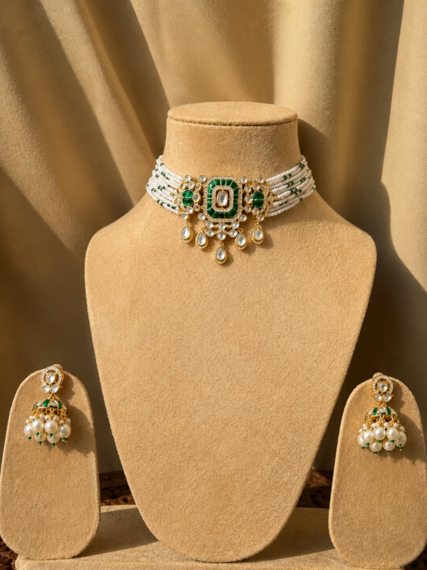 Polki Pearl Green Exquisite Chokar Necklace