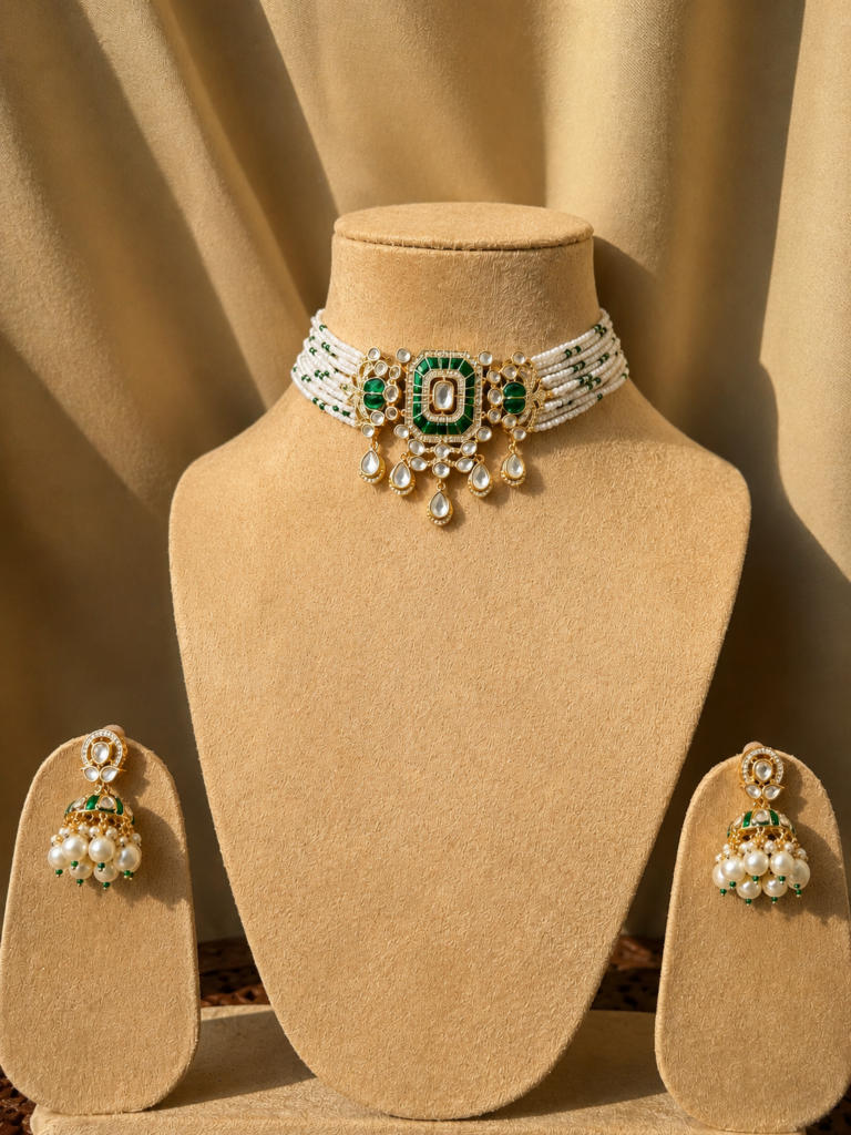 Polki Pearl Green Exquisite Chokar Necklace