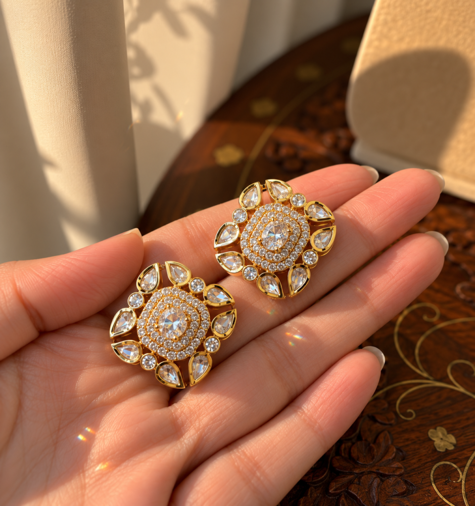 Classic Gold Kundan Polki Stud